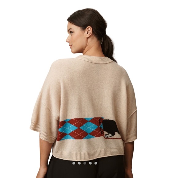 Anthropologie Dachshund Cashmere Argyle Sweater XXS NWT Preppy Dog Lover SOldOut - Picture 2 of 2